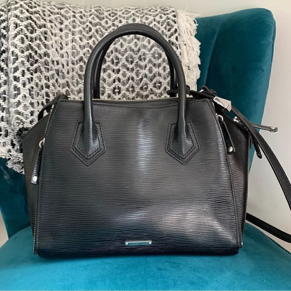 REBECCA MINKOFF BLACK LEATHER SATCHEL BAG